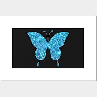 Blue Sky Faux Glitter Butterfly Posters and Art